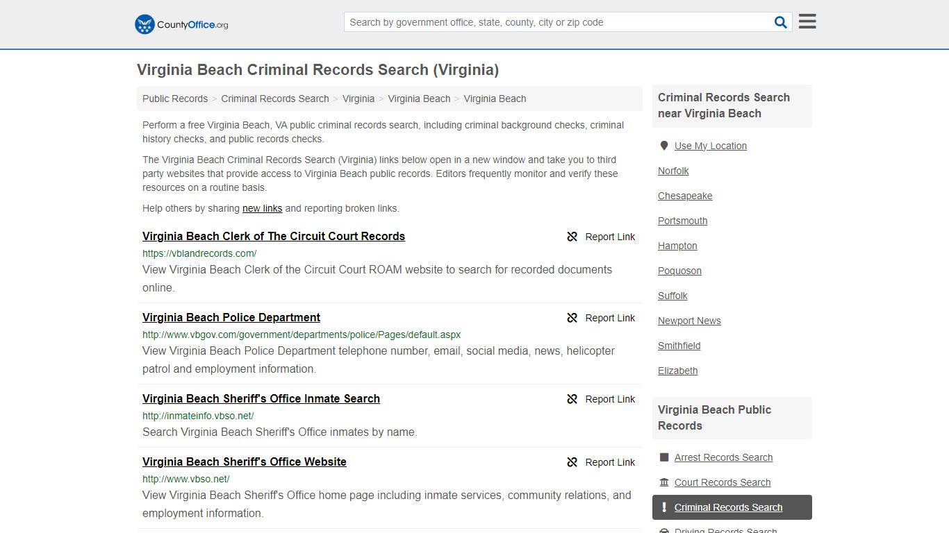 Virginia Beach Criminal Records Search (Virginia) - County Office